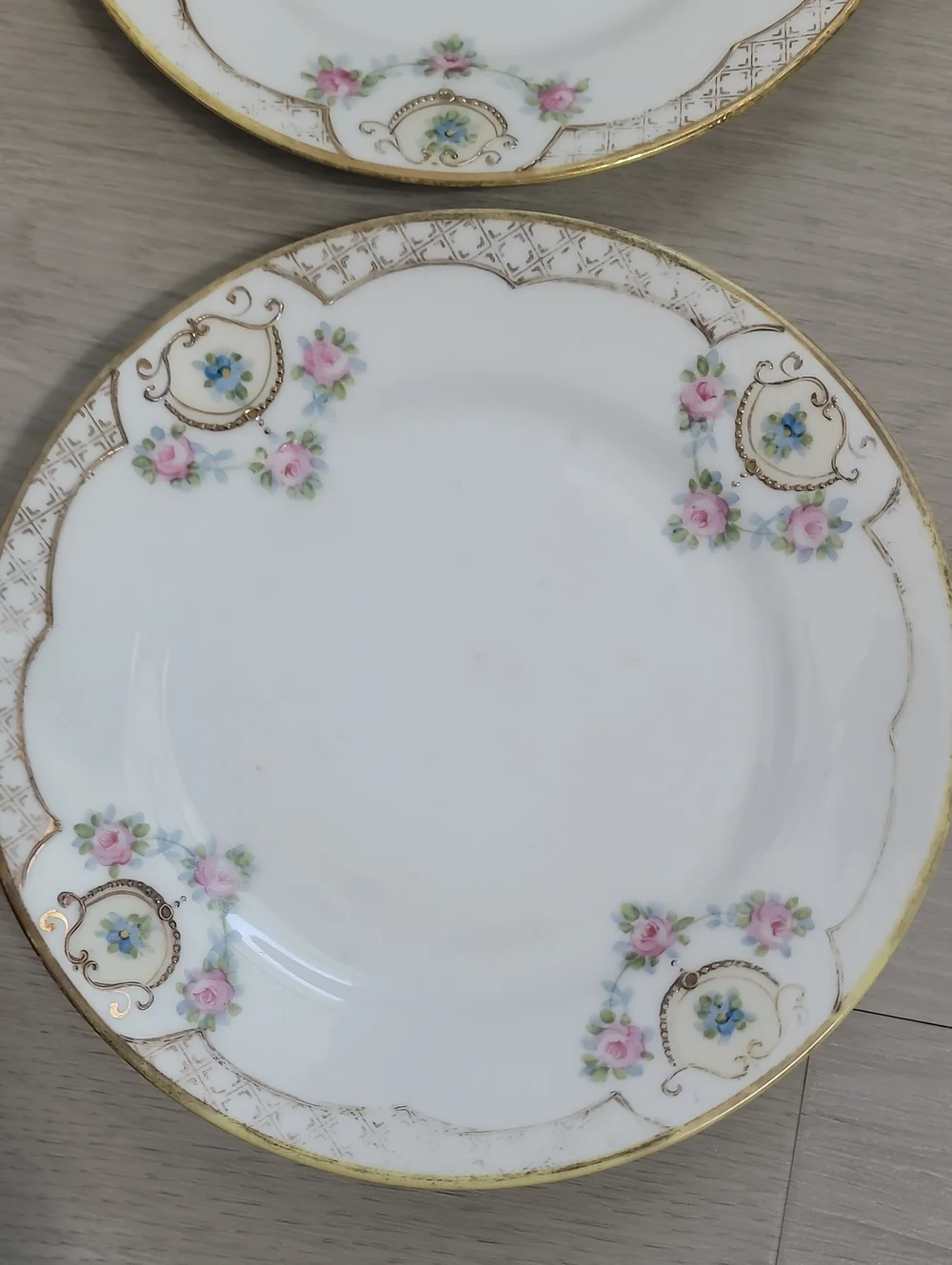 Vintage Nippon Hand Painted Floral Small Plates Set of 2 Gold Grandma Delicate